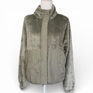 Discovery Olive Teddy Jacket with Quilted Lower Panels Small NWT